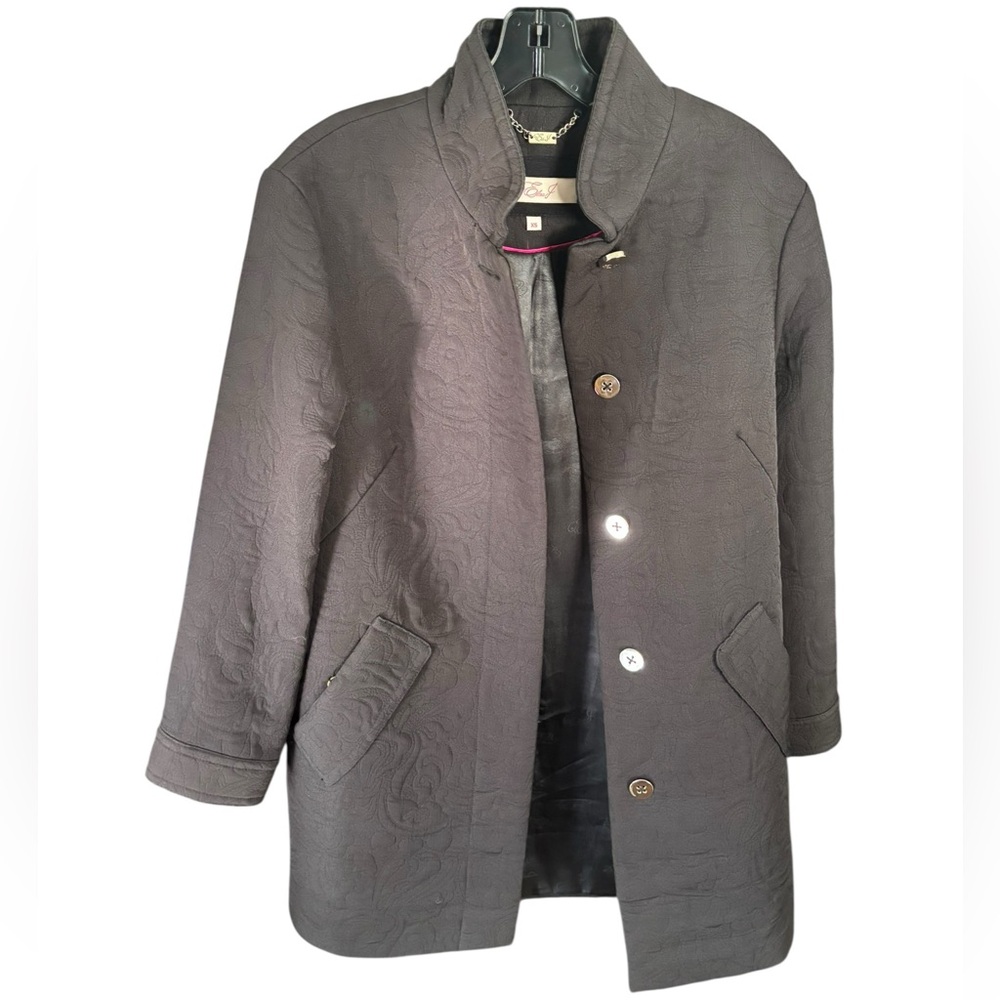 Eliza J Black Quilted Coat with Pink Trim